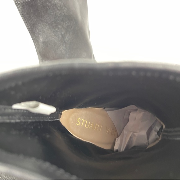 Stuart Weitzman Sleek 60 Leather Block Heel Sock Booties Size 38 - Picture 15 of 16